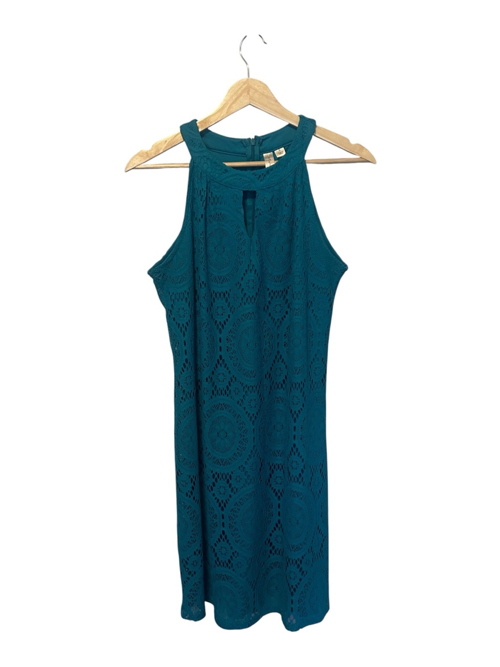 Tacera Teal Lace Overlay Sleeveless Shift Dress Size Small